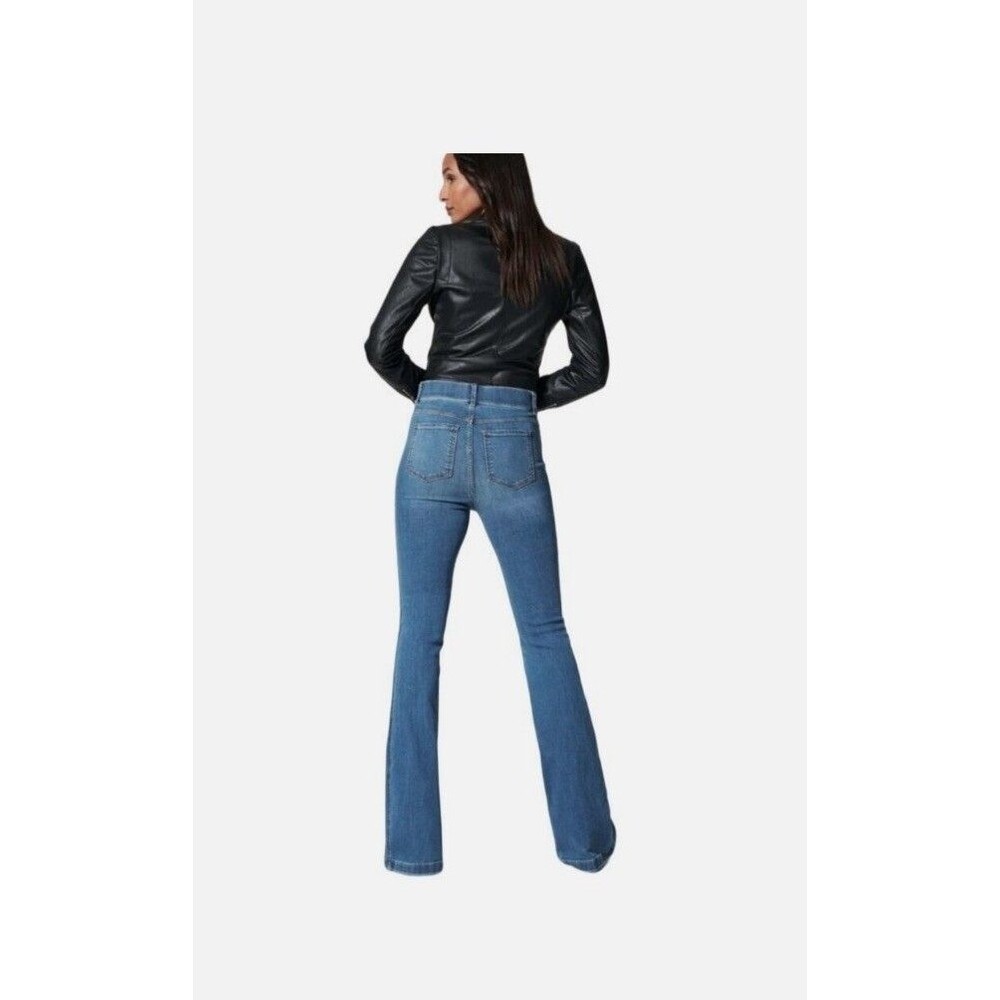 Spanx Blue Flare 70s Stretch Pull On Smoothing Denim Jeans XL Petite - Picture 4 of 12